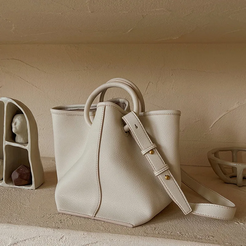 

Casual Small Tote Designer Round Handle Women Handbags Luxury Soft Matte Leather Shoulder Crossbody Bags High Quality Bucket Bag