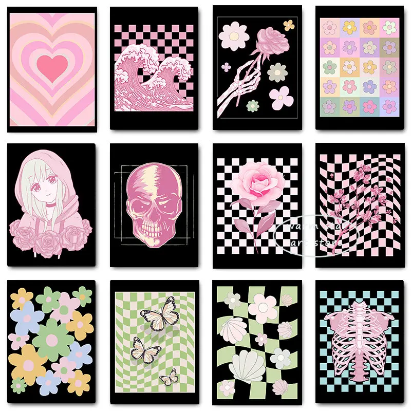 Красочная Пастельная картина на холсте в датском стиле цветочное сердце клетка