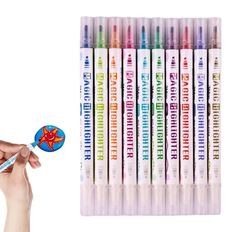 

Highlighter Pen Set 10pcs Keynote Pens Double Ended Highlighter Graffiti Pen Keynote Mark Lines Aesthetic Highlighter For