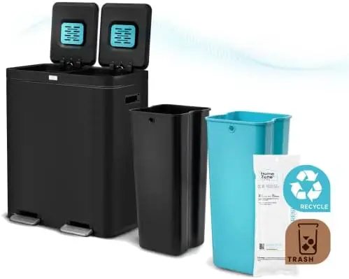 

Кухонный мусорный бак на 1 галлон, двойные съемные вкладыши для переработки и мусора, контроль запахов CleanAura, широкая форма из нержавеющей стали (7,9)