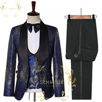szmanlizi classic design blue costume homme party men suits wedding suits for men terno masculino slim fit groom tuxedos 3 piece