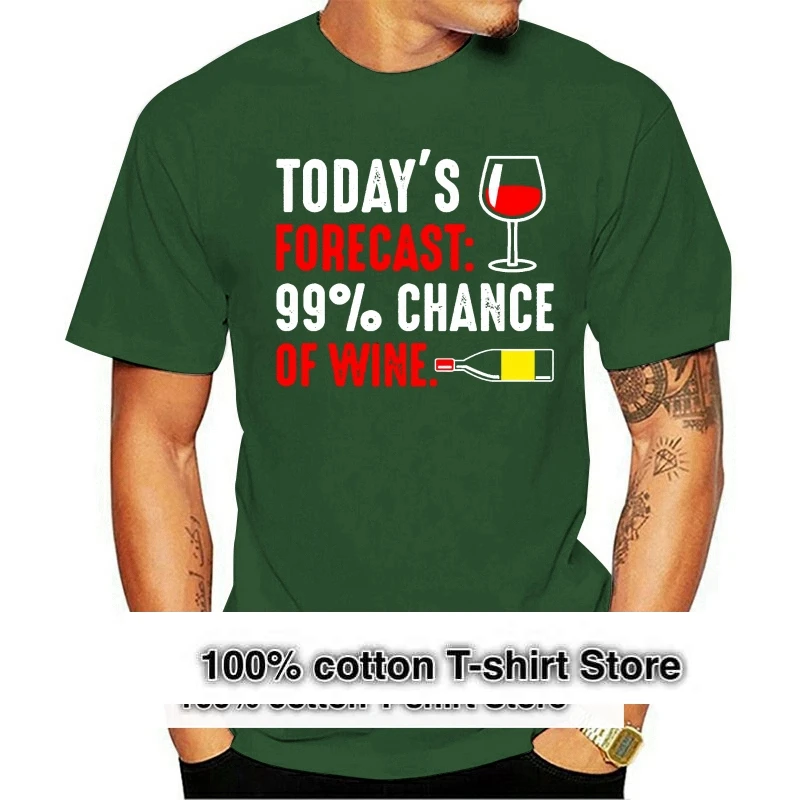 

99% Chance Of Wine Forecast MENS Tops Tee T Shirt Drink Funny Joke Prosecco Alcohol Slim Fit Plus Size T-Shirt