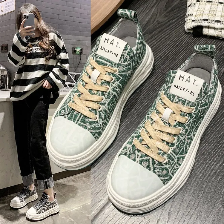 

Canvas Casual Shoes Women's Summer New Comfortable and Fashionable All-match Thick-soled Lace-up Non-slip Sneakers Trend