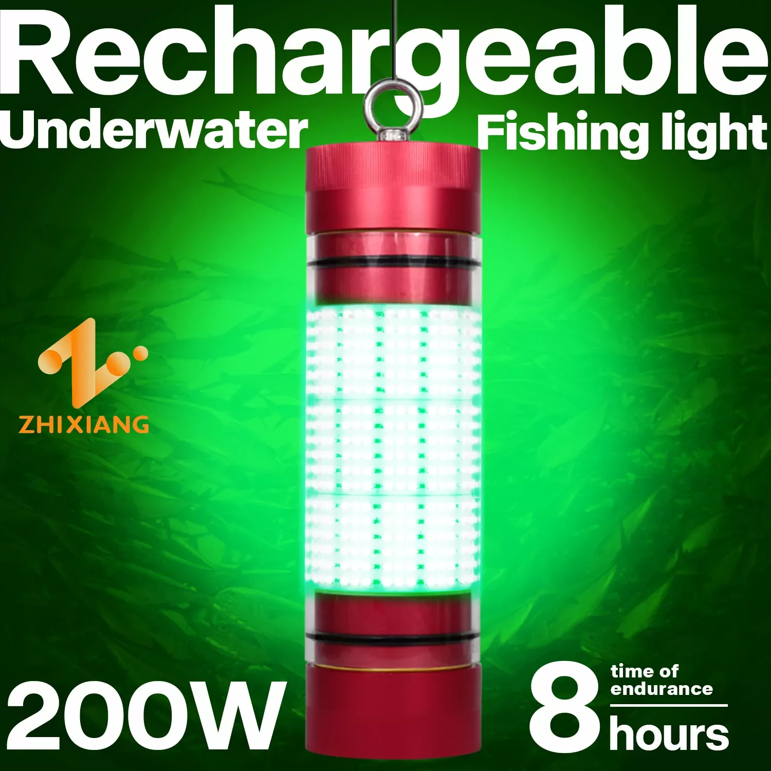 

Outdoors IP68 200W Rechargeable Fish Attractor Lure Fishing LED Light Underwater Fishing Light