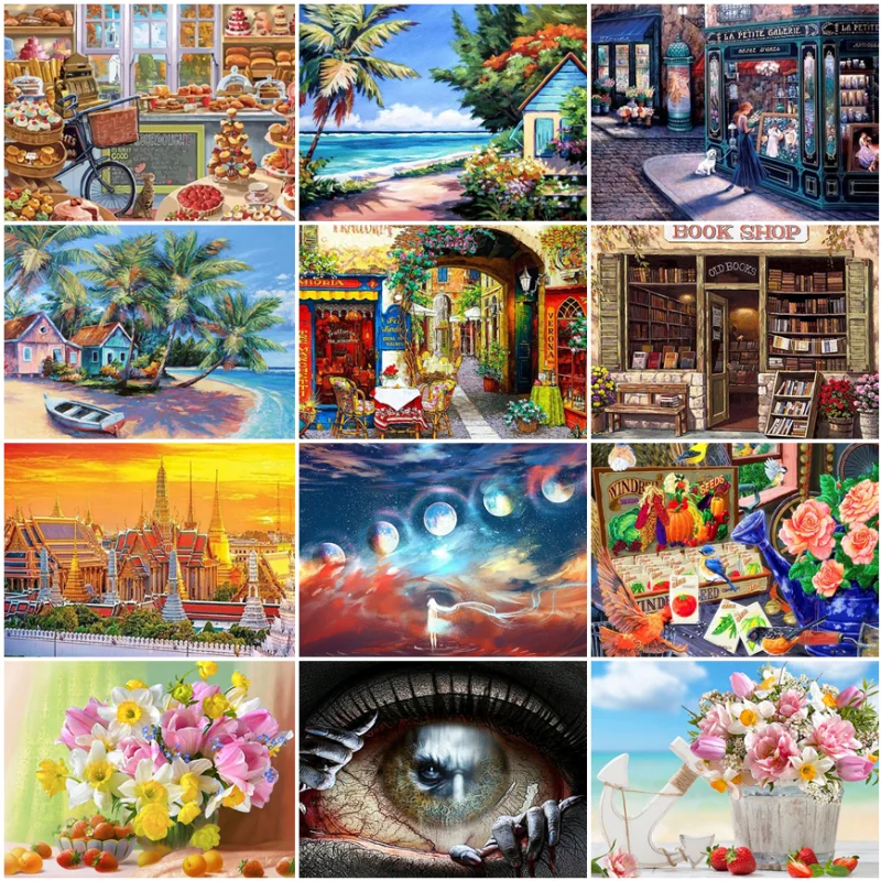 

5D DIY Diamond Painting House Flower Landscape Full Round Diamond Embroidery Scenery Mosaic Rhinestone Picture Home Decor Gift