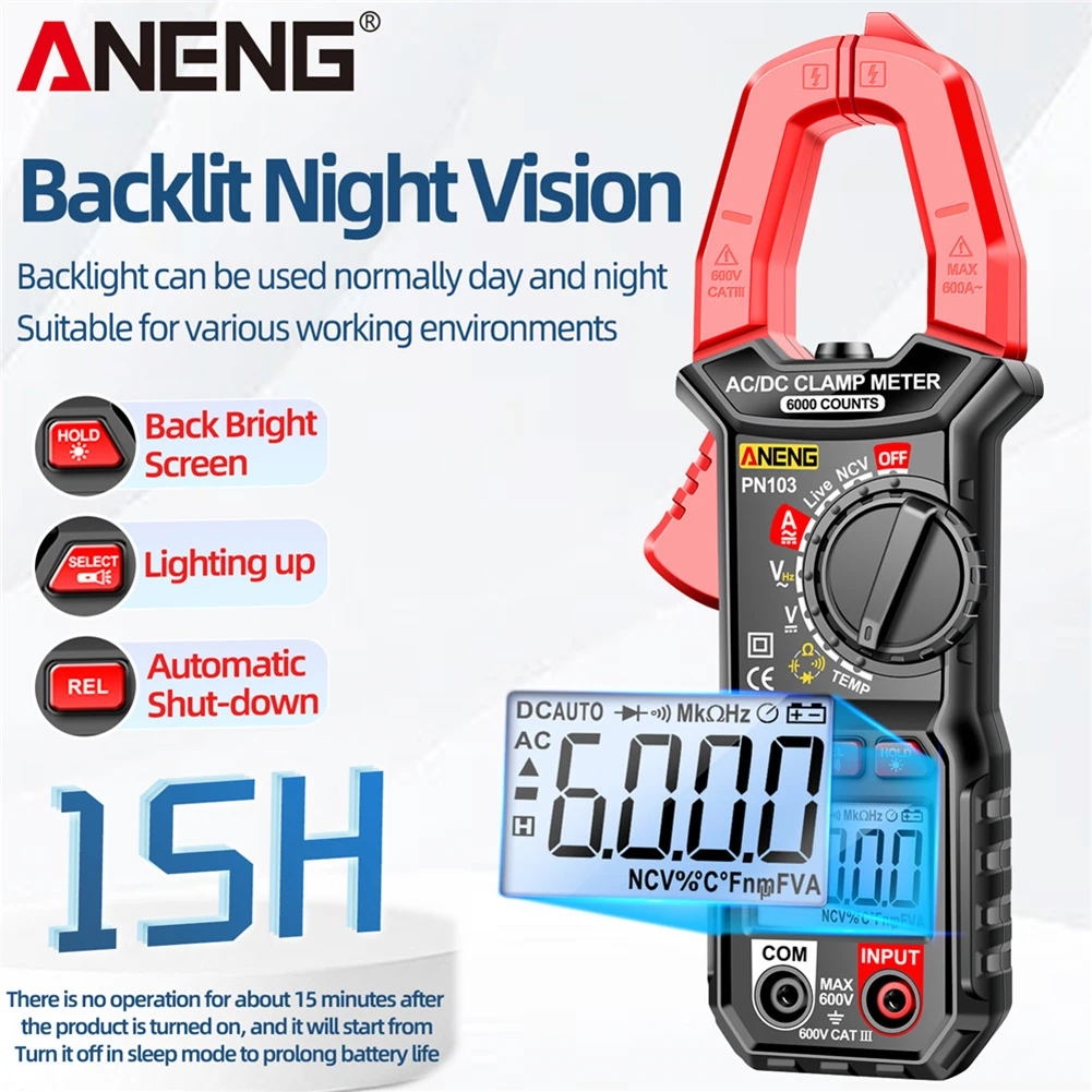 

Ручной мультиметр, мультиметр-зажим для измерения переменного/постоянного тока, Максимальный 6000 отсчетов, защита от перегрузки, для бытовой розетки