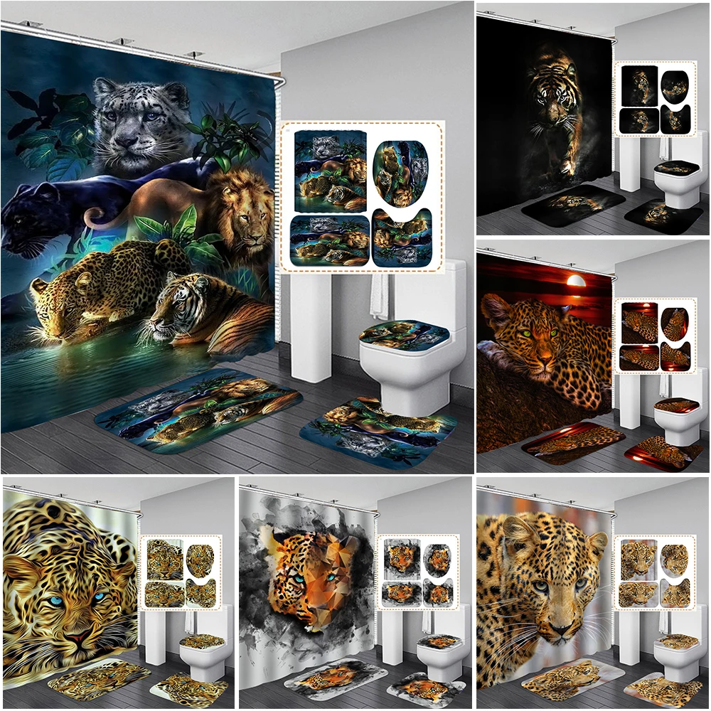 

Водонепроницаемая занавеска для душа с изображением тигра и леопарда