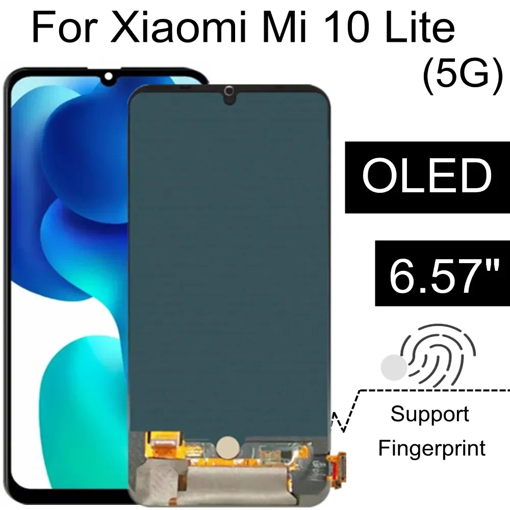 

OLED-дисплей 6,57 дюйма для XIAOMI MI 10 LITE 5G, ЖК-дисплей, сенсорный экран в сборе, сменный ЖК-дисплей M2002J9G для телефона MI 10 LITE