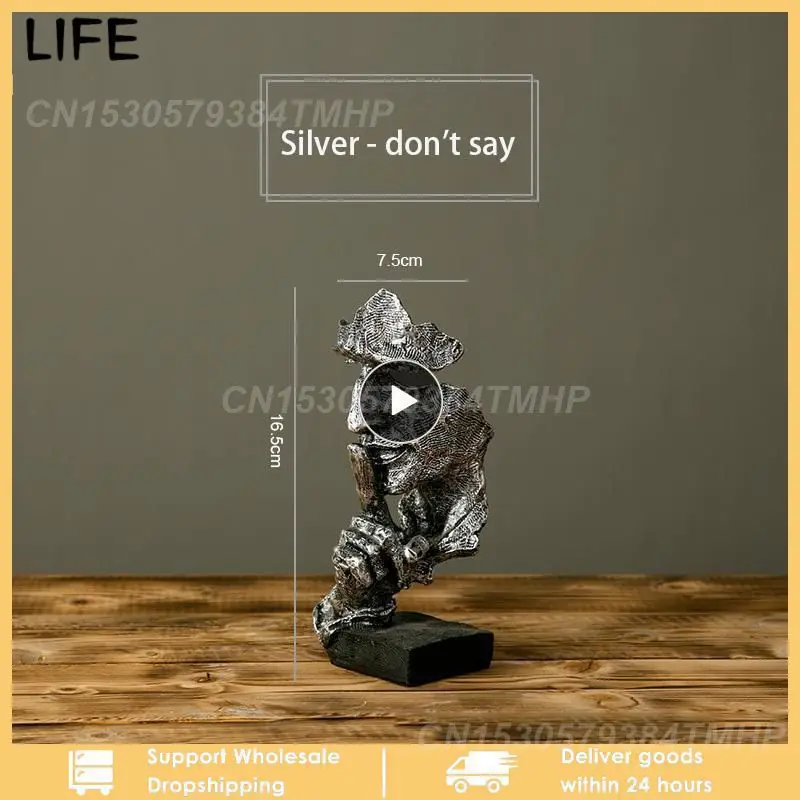 

1~10PCS Home Decoration Retro Sculpture Silence is a Golden Abstract Sculpture Half-faced Man Decoration Living Room Home Craft
