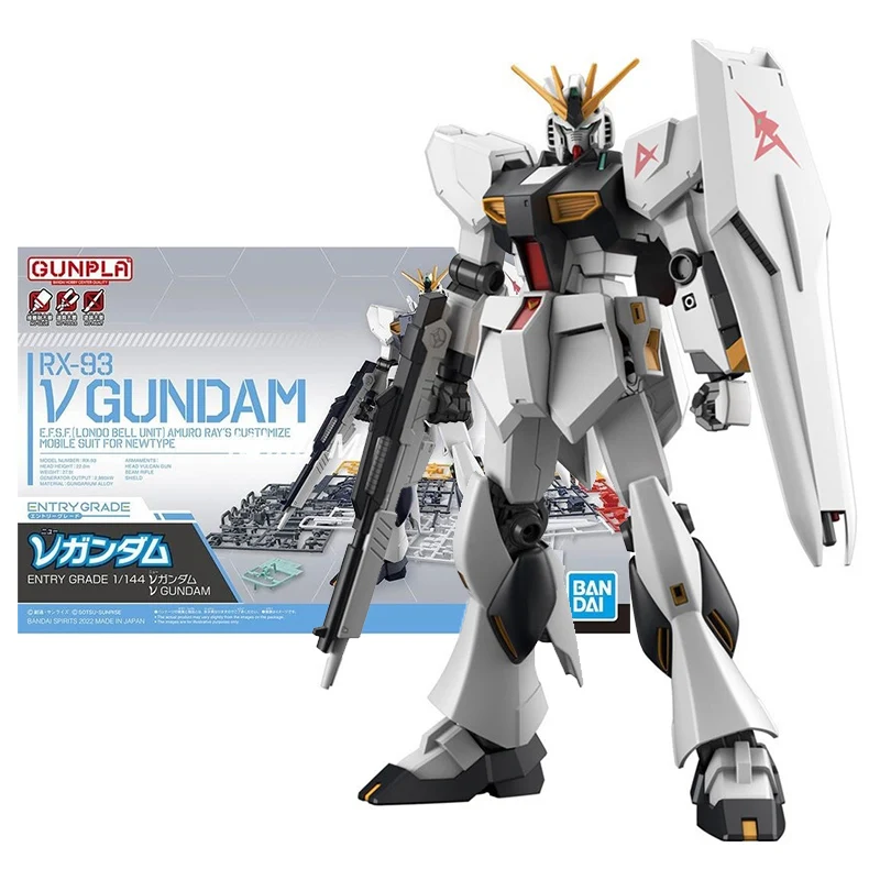 Bandai Genuine Gundam Model Kit Anime Figure EG 1/144 RX-93 V Gundam Collection Gunpla Anime Action Figure Toys for Children
