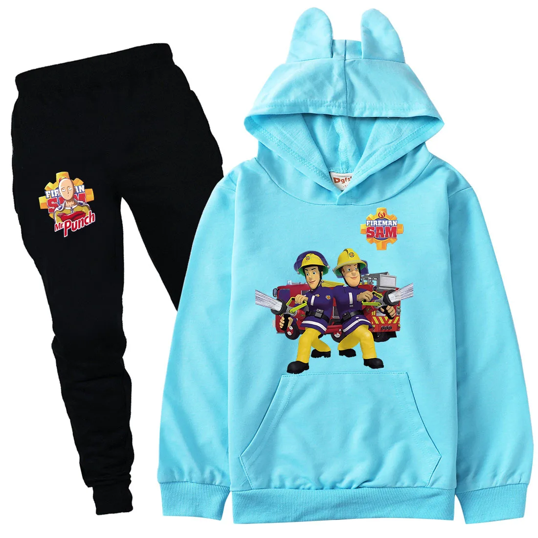 

2 шт./комплект, Детская толстовка с кошачьими ушками и черные штаны