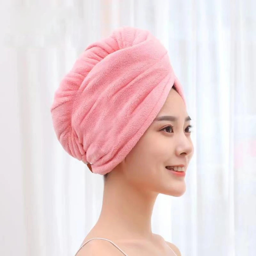 

Household Dry Hair Towel Microfiber Thick Coral Fleece Absorbent Quick-drying Cap Confinement Cap Women's Bag Turban Shower Cap