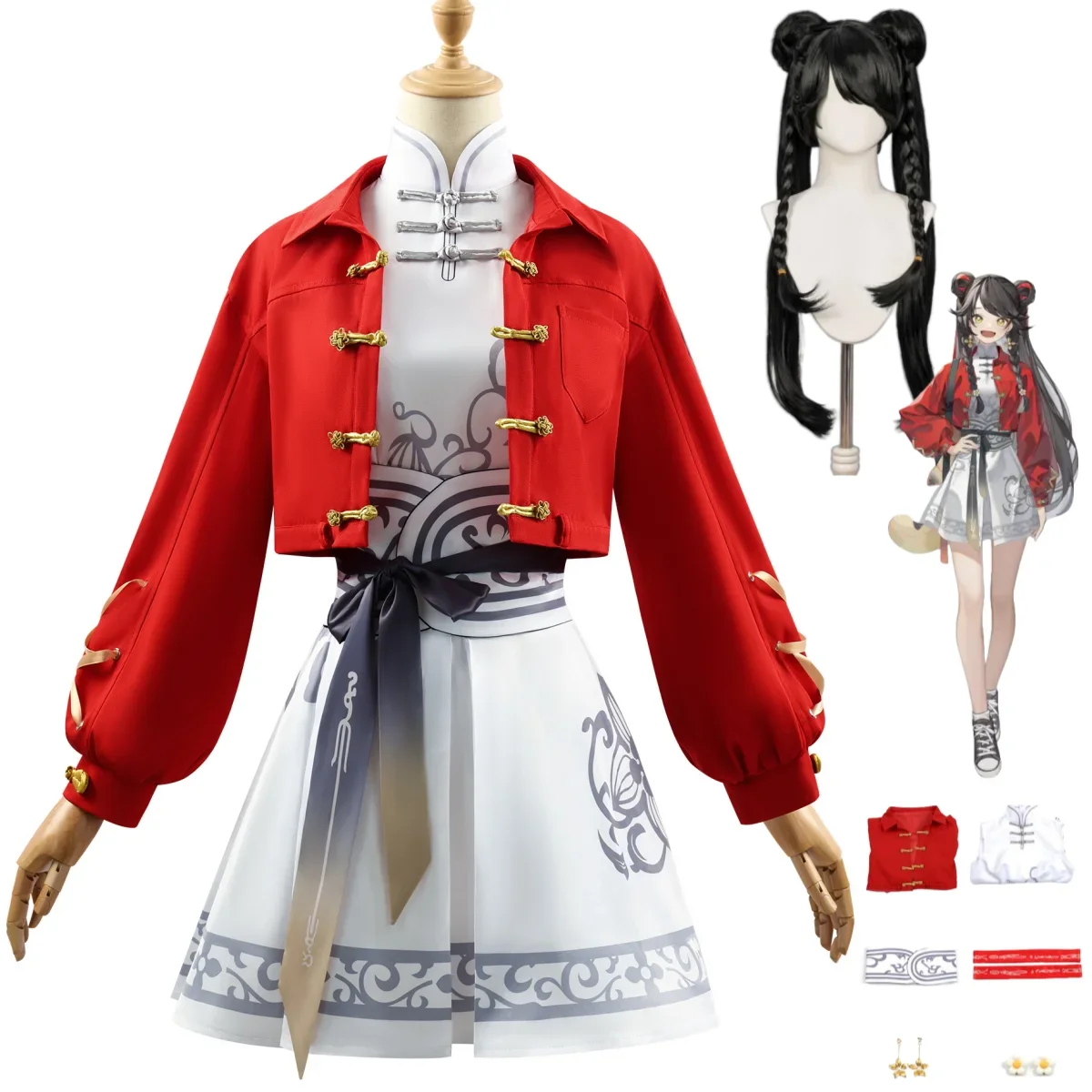 Игра Dragon Return Light Косплей Костюм Парик Китайский Стиль Красное Пальто Юбка