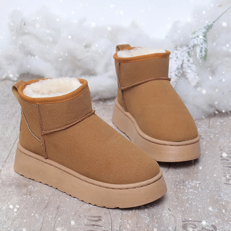 

Ankle Boots Flats Platform Women Snow Boots Suede Plush Warm Casual Boots Winter New in Thick Goth Fashion Shoes Chelsea Shoes