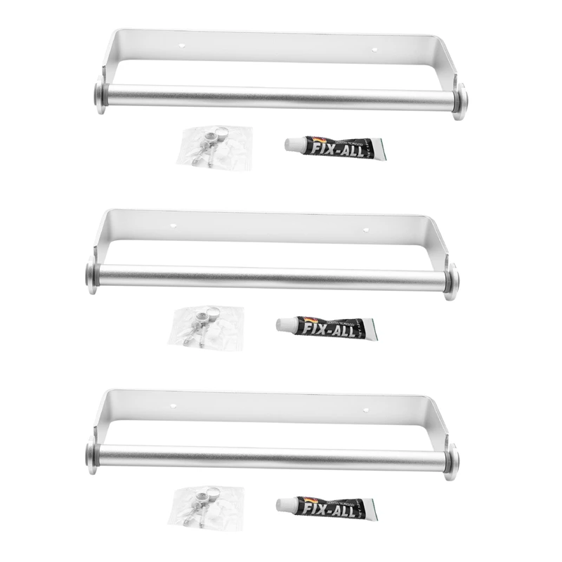 

3X Self Adhesive & Wall Mount Paper Towel Holder & Dispenser,Kitchen Tissue Towel Holder Stand Under Cabinet-Silver