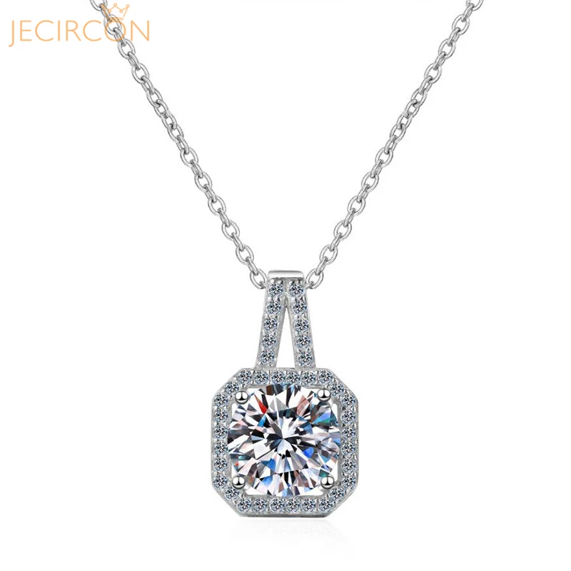 

JECIRCON 0.5/1/2 Carat Moissanite Necklace for Women 925 Sterling Silver Princess Bag Pendant Plated pt950 Trendy Clavicle Chain