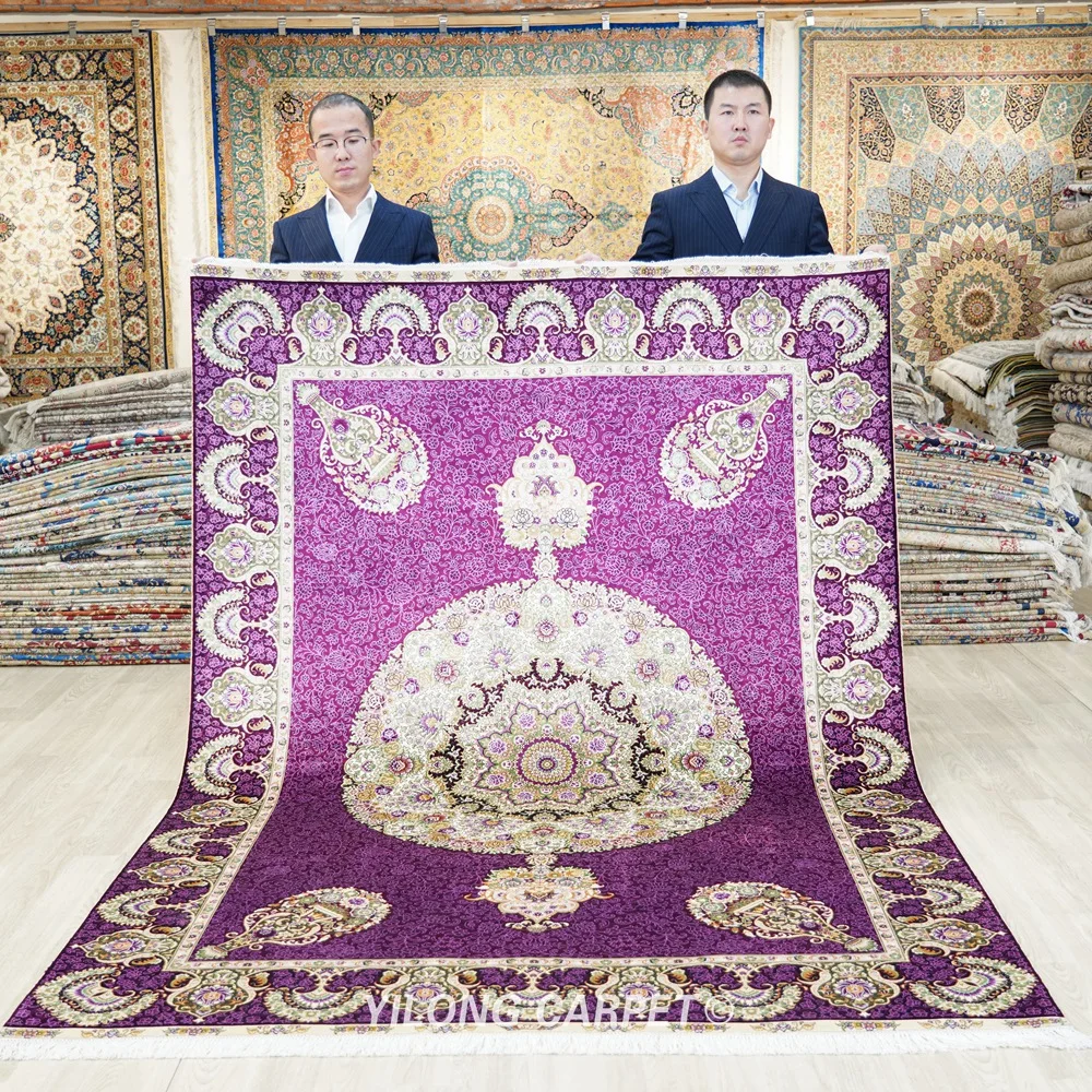 

168x244 см персидский ковер, прямоугольный выгодный фиолетовый Шелковый коврик ручной работы (YL1061A)
