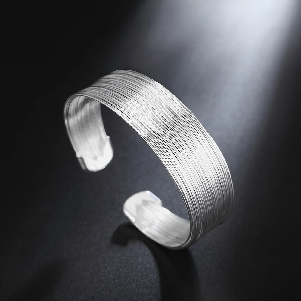 

Hot 925 Sterling Silver Bracelets for Women Retro elegant lines bangles Fashion Wedding Party Jewelry Girl Christmas Gifts