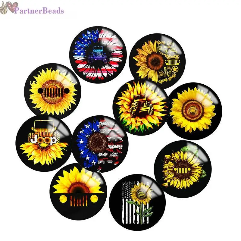 

Yellow sunflower Round Photo Glass Cabochon Demo Flat Back Making Findings 20mm Snap Button N6091