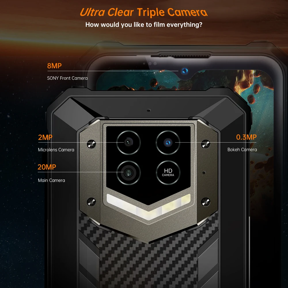 Oukitel WP15S Waterproof Rugged SmartPhone 4GB+64GB Octa Core Cellphone Android 11 20MP AI Quad Camera Mobile Phone 15600mAh NFC