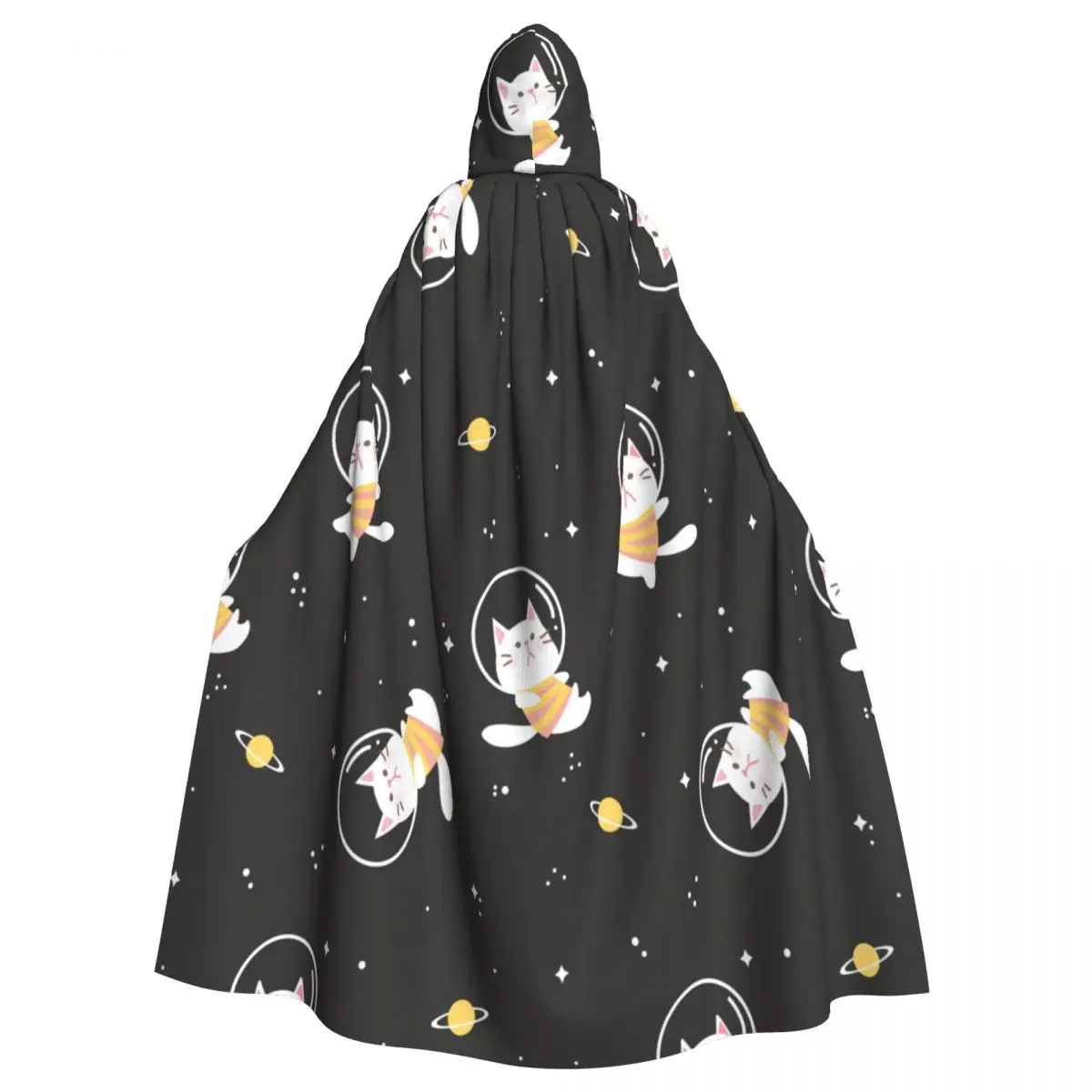 

Unisex Adult Cartoon Cat Floating In The Space Area With Star Cloak with Hood Long Witch Costume Cosplay