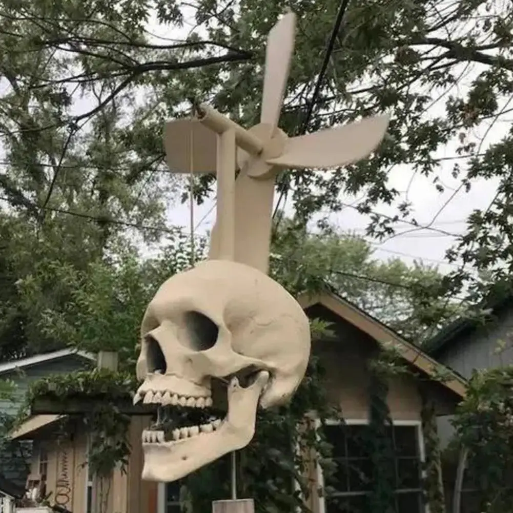 Halloween Skull Whirligig 3D Wind Spinner Outdoor Garden Windmill Sculpture Spinner Yard Skull Skeleton Deco Patio Ornament E9C0