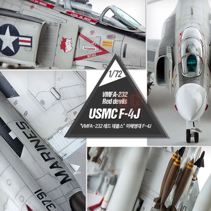 Сборная модель самолета U.S. F/4J VMFA-232 Red Devils масштаба 1/72 от компании ACADEMY для взрослых, статичная игрушка для хобби и DIY.