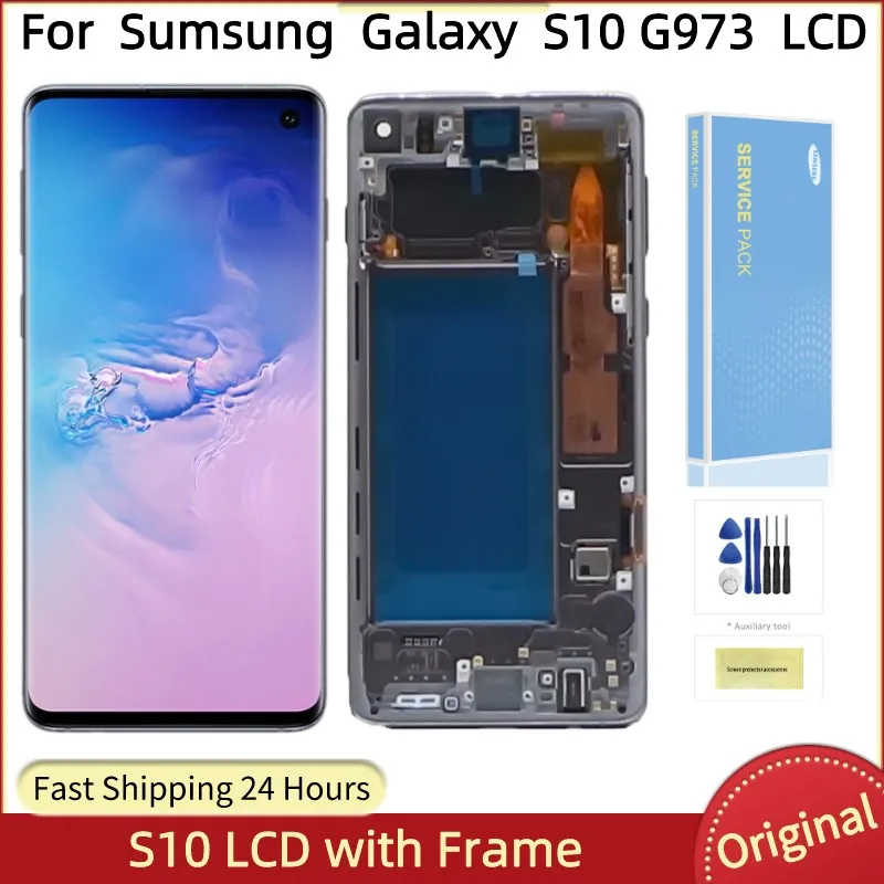 100%Original 6.1''AMOLED Screen For Samsung Galaxy S10 LCD G973 G973F G973U Display with Frame Touch Screen Digitizer with dots