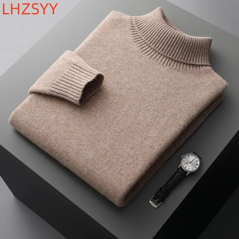 LHZSYY Cashmere Sweater Men's Lapel Pullover Thickened 100%Pure Wool Sweater Autumn/Winter New Youth Loose Tops Warm Knit Jacket