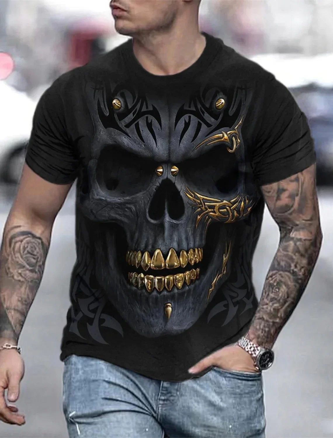 

Men's T shirt Tee Shirt Tee Skull Graphic Prints Round Neck3D Print Street Daily Short Sleeve Print Clothing Apparel Vintage #