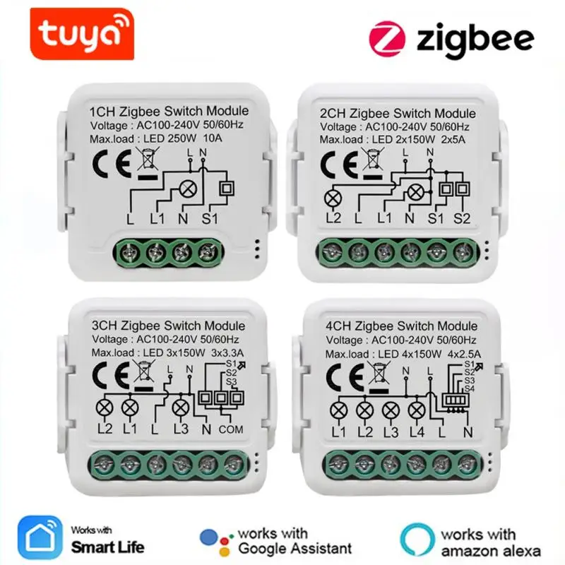 

Модуль переключателя Tuya Zigbee 3,0, 10 А, умный дом «сделай сам», выключатель 1, 2, 3, 4 клавиши, поддержка приложений, пульт дистанционного управлени...