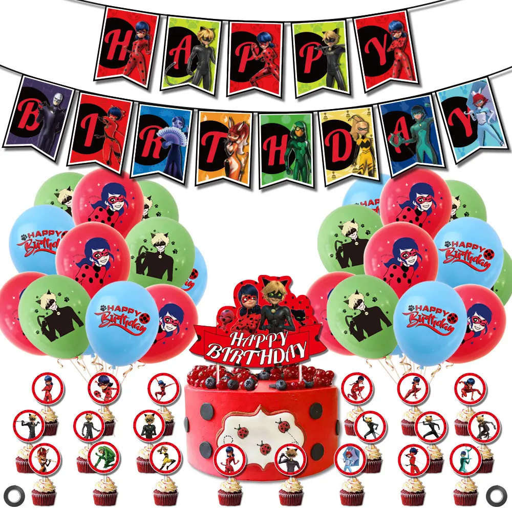 Божья коровка чудесная мультяшная девушка Черный кот воздушные шары торт Топпер