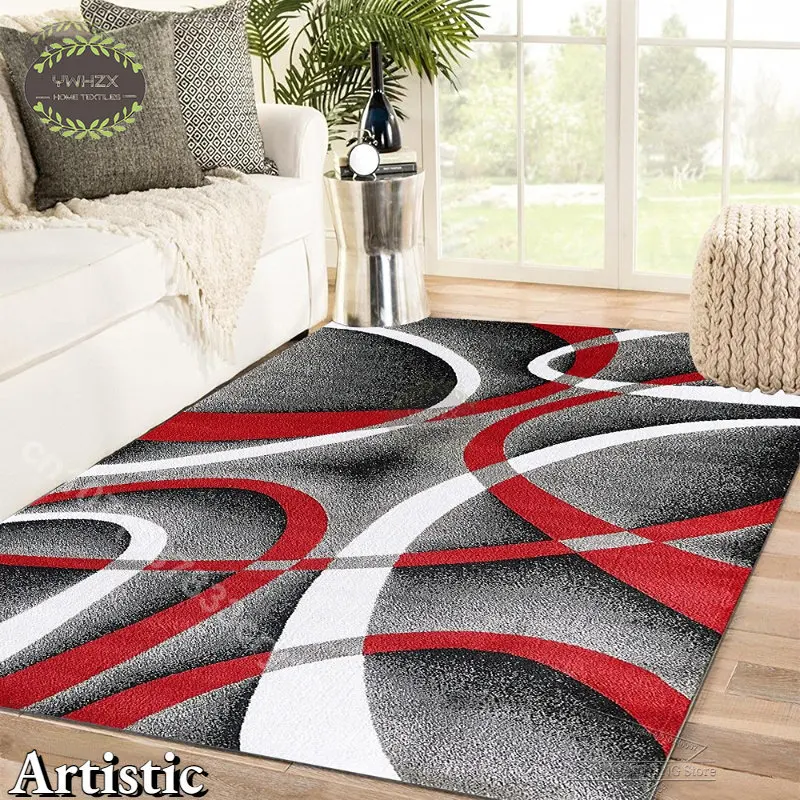 

Persian Style Decoration Rugs Red Swirls Carpet Bedroom Living Room Abstract Area Rug Modern Geometric Lines Decor Floor Mat