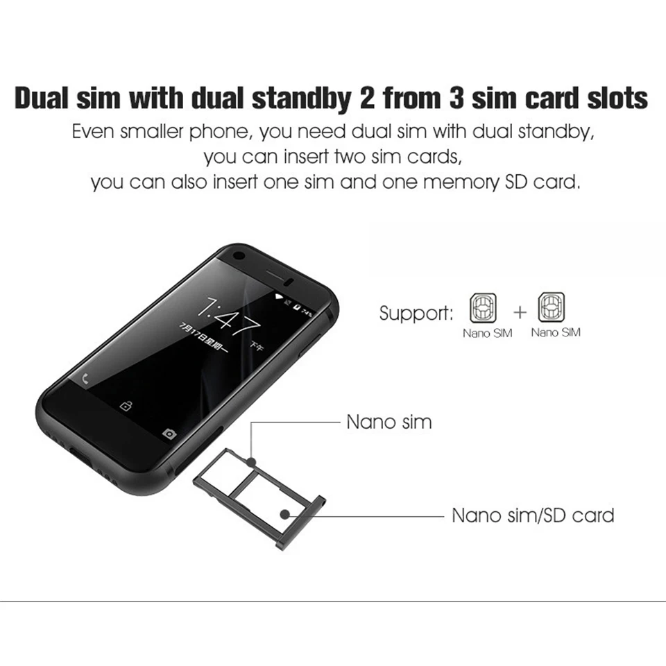 SOYES 7S Mini Smartphone 2.54 Inch Display Quad Core 1GB RAM 8GB ROM 5MP Camera Dual SIM Cheap Small Android Mobile Phone