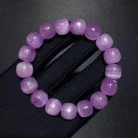 natural purple kunzite clear beads bracelet purple kunzite 12x11 5mm women beads rare cat eye fashion jewelry aaaaaa