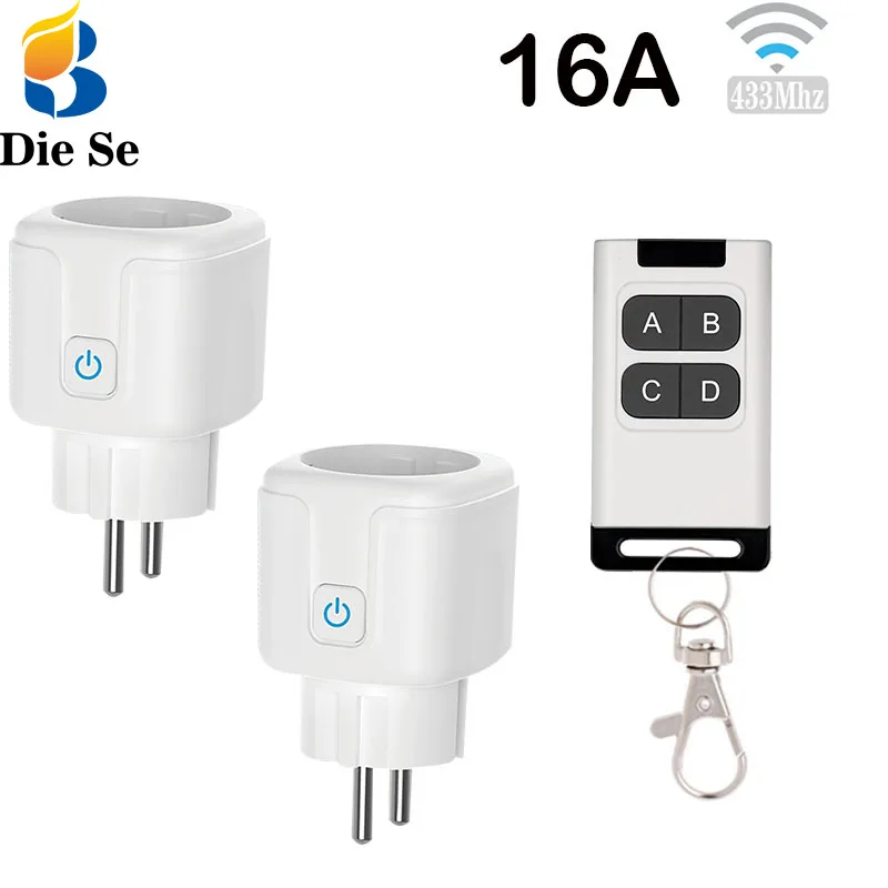 

Wireless Electric Socket Remote Control Switch Mini EU Plug 433Mhz 220V 230V 16A Electrical Outlets for Fan Water Heater Lamp