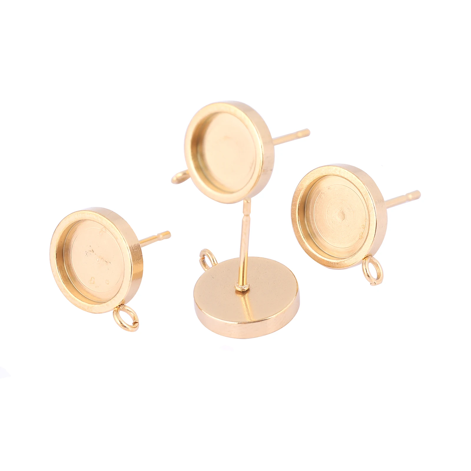 

20pcs Fit 8mm Cabochon Earring Base Blanks Studs Diy Post Earring Connector Bezel Setting Findings Stainless Steel Gold Plated