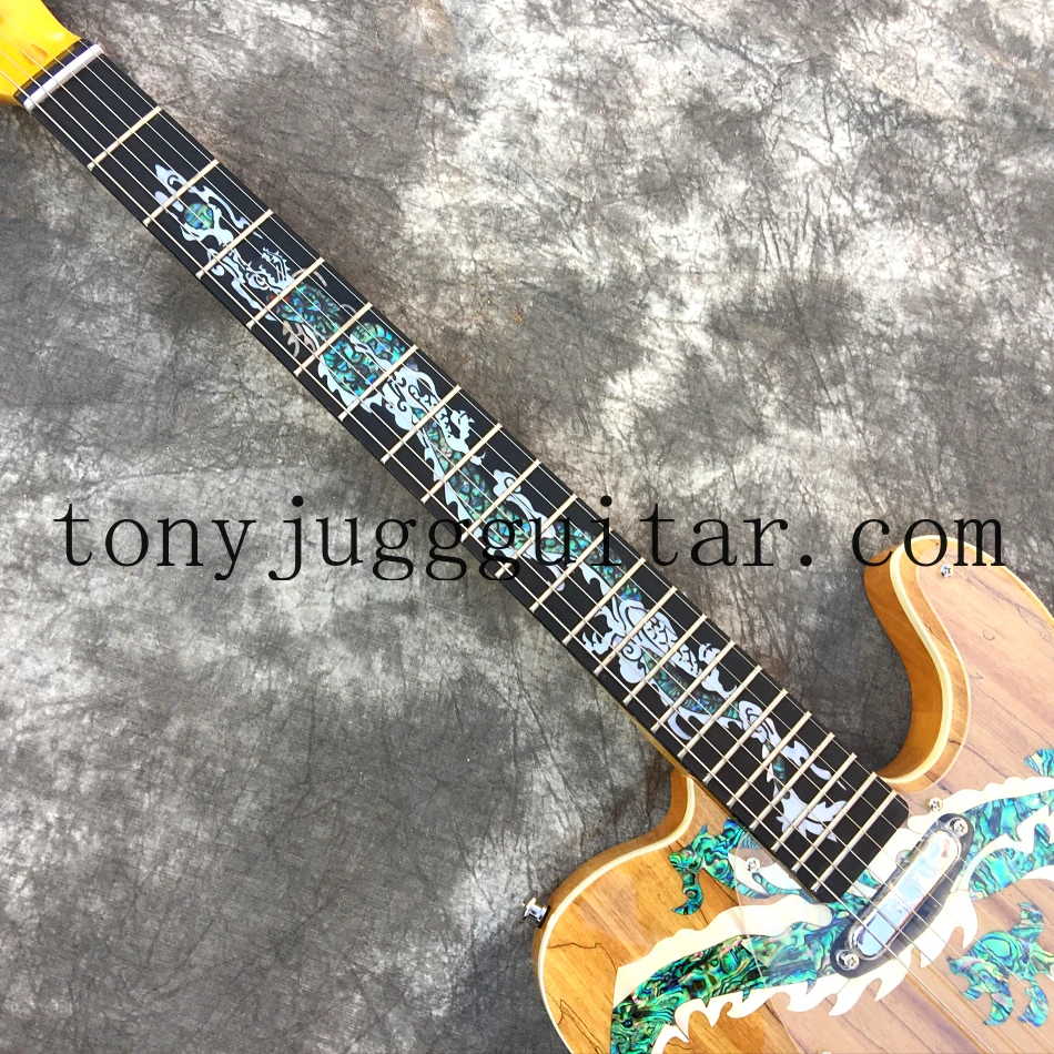 Электрическая гитара China Dragon из натурального эмалированного клена Top TL, настоящая Абалон и белая инкрустация дракона, tranродитель Pickgaurd