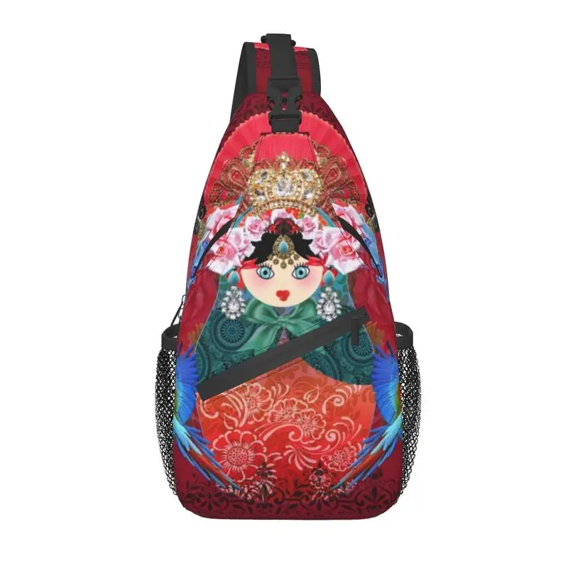 Casual Russian Doll Matryoshka Sling Bags for Traveling Men's Babushka Flower Art Chest Crossbody Backpack Shoulder Daypack