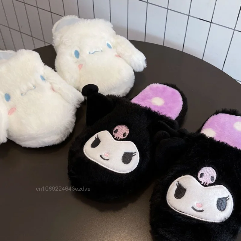 Kuromi Cinnamoroll Cartoon Plush Slippers Women Autumn And Winter Soft Indoor Home Cotton Slipper Shoes Y2k Girl Fashion Shoes