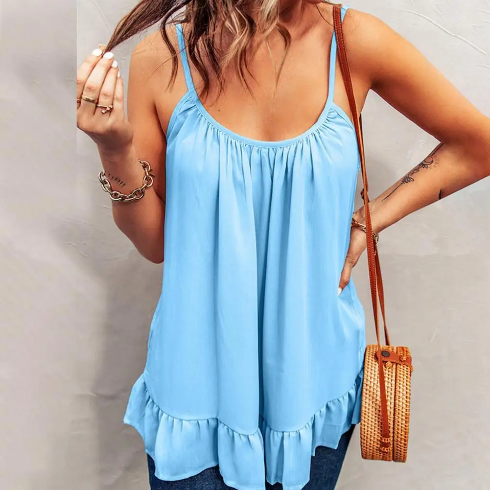 

Women Tops Boho Blouse Off Shoulder Ruffles Summer Pleated Patchwork Vest Blouse Women's Beach Strap Tank Tops Vest Sleeveless