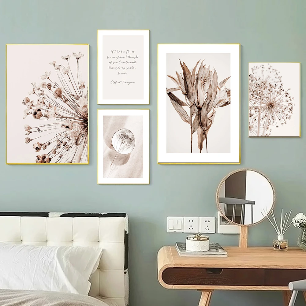 

Dried Flowers Poster Abstract Plant Canvas Painting Warm Tones Dandelion Art Print Simple Girl Wall Picture Living Bedroom Decor