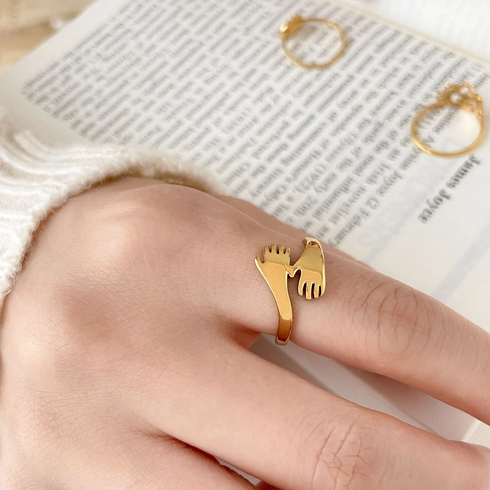 Геометрические кольца из нержавеющей стали золотого цвета