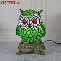 OUTELA Tiffany Glass Table Lamp LED Cartoon Creative Owl Desk Light Fashion Decor For Home Children's Bedroom Bedside