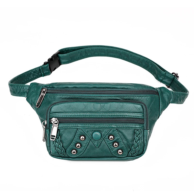 2023 New Fashion Women Simple Mini-Bag Pu Leather Zipper Adjustable Rivet Trendy Long Belt All-match Pocket