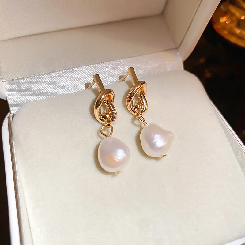 

Minar Delicate Baroque Freshwater Pearl Long Drop Earrings Women 14K Gold Plated Brass Knotted Pendant Earring Korean Jewelry