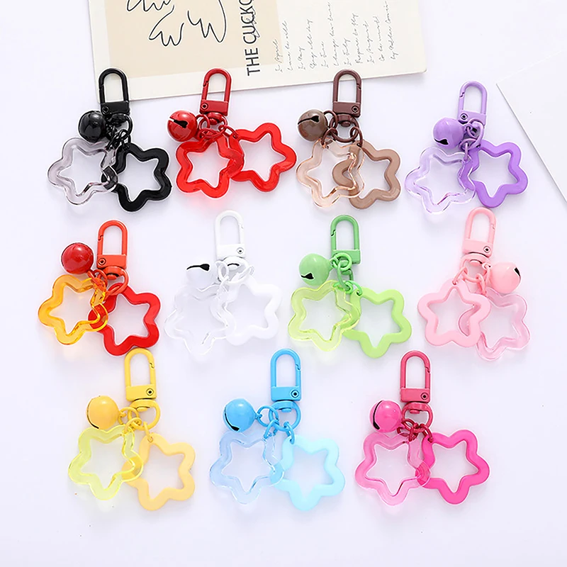 

Five-pointed Star Bell Pendant Keychain Elegant Candy Color Bag Keyring Jewelry For Women Girl Car Hanging Trinket Key Holder