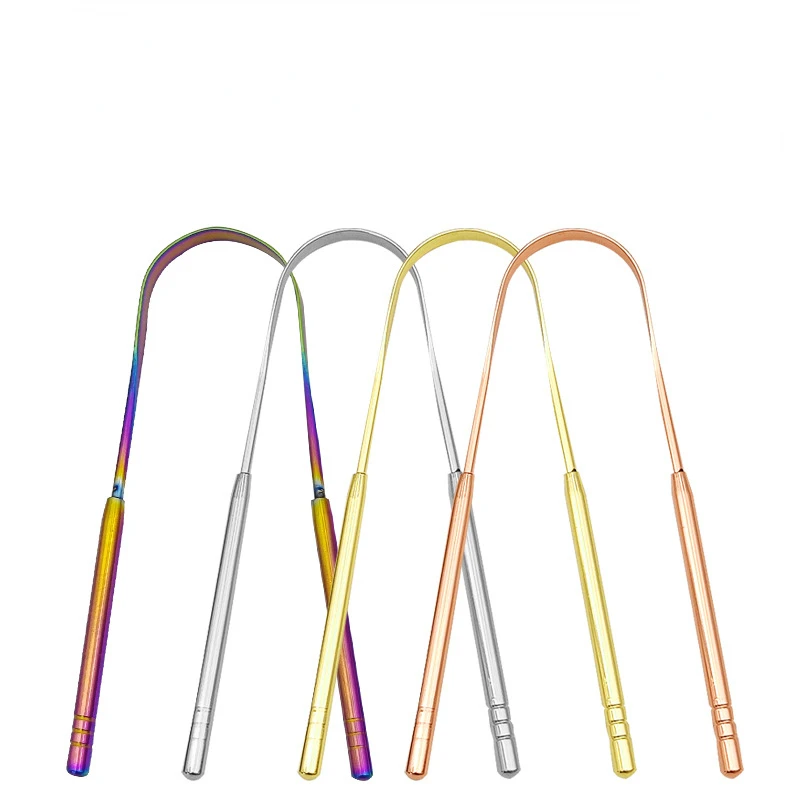 

4 Colors Stainless Steel Tongue Scraper Metal Tongue Fresh Breath Cleaning Coated Toothbrush Oral Hygiene