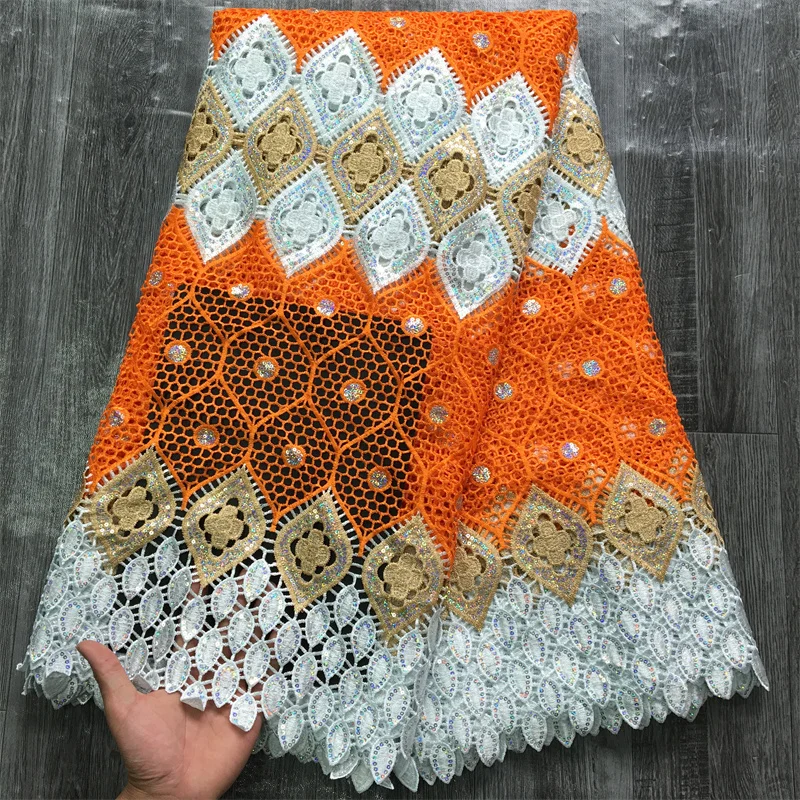 2024 Высококачественная Водорастворимая кружевная ткань с блестками африканская
