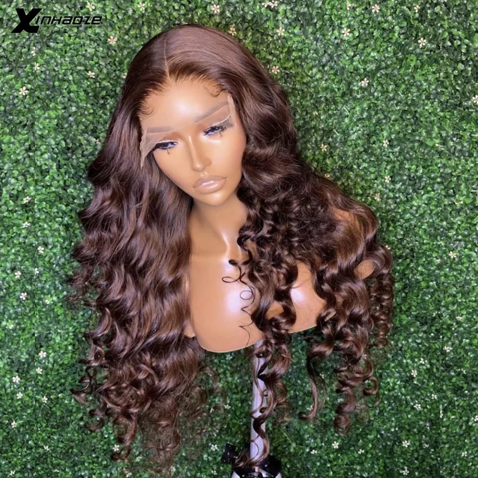 Dark Chocolate Brown 4x4 Silk Top Human Hair Wig Remy Body Wave Preplucked Indian 13x4 Transparent Lace Frontal Human Hair Wig